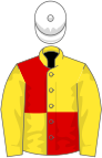 Yellow and red quartered, yellow sleeves, white cap