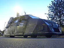 One of storm chaser Reed Timmer's vehicles, named the SRV Dominator 1, which was built and modified from a Chevrolet SUV.