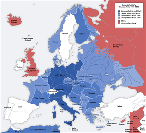 A németek és a tengelyhatalmak szövetségeinek (kék)térnyerése Európában a II. v.h. alatt