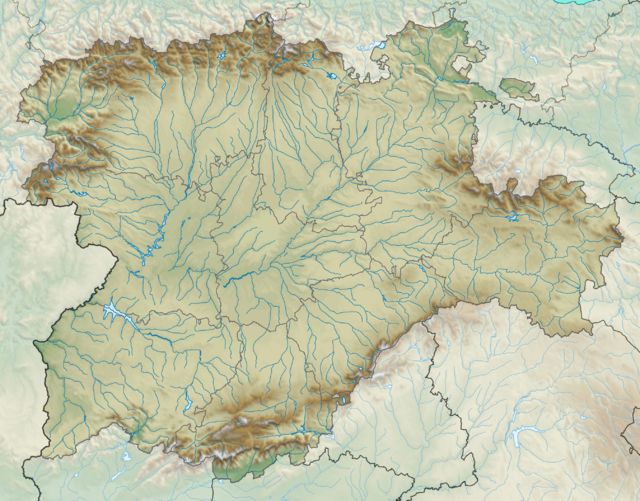 Mapa konturowa Kastylii i Leónu, u góry nieco na prawo znajduje się punkt z opisem „Burgos”