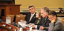 Louise Slaughter testifies at a Ways & Means Human Resources Subcommittee hearing on October 23, 2013. Louise testified in strong support of a bill she has co-sponsored with Rep. Erik Paulsen (R-MN) that addresses the high rate of children in foster care being recruited into sex trafficking within the United States. (10445204615) Stopping Sex Trafficking in the United States (10445204615).jpg