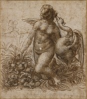 Leonardo da Vinci, Study for the Kneeling Leda, drawing