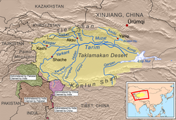 Mapa povodí řeky Tarim