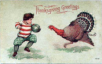 Thanksgiving postcard circa 1900 showing a tur...