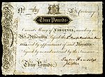 Колониальная валюта Вирджинии, 3 фунта стерлингов, 1773 г. (аверс)