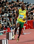 Usain Bolt po finále behu na 100 metrov na olympijských hrách 2008 v Pekingu