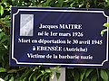 Plaque commémorant Jacques Maitre, déporté.