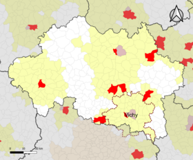 Localisation de l'aire d'attraction de Vichy dans le département de l'Allier.