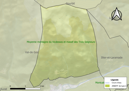 Carte de la ZNIEFF de type 2 sur la commune.