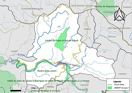 Carte des ZNIEFF de type 1 sur la commune.