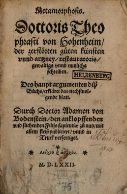 "Metamorfozo" de Paracelso verko eldonita en 1572.
