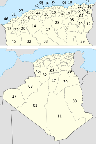 Algeria, administrative divisions (+northern) - Nmbrs (geosort) - monochrome.svg