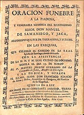 Portada barroca del sermón fúnebre en memoria del obispo Samaniego y Jaca (1744)