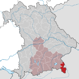 Landkreis Berchtesgadener Lands läge (mörkrött) i Bayern