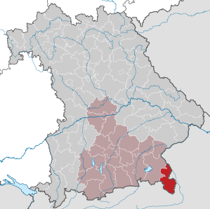 Beliggenheden af Landkreis Berchtesgadener Land i Bayern (klikbart kort)