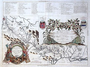 Disegno Idrografico del canale reale - carte du canal du Midi par Coronelli en 1690.