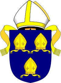 Arms of the See of Norwich: Azure, three mitres labelled or Diocese of Norwich arms.svg