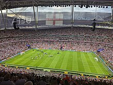 Wembley Stadium, home of the England football team, during the UEFA Women's Euro 2022 final. At 90,000 capacity, it is the biggest stadium in the UK and the second-largest stadium in Europe. Euro 2022 Final England v Germany (52254519898).jpg