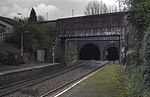 A section of the former Manchester & Bolton Railway at Farnworth showing the two tunnels of different sizes built by the railway in the 1830s