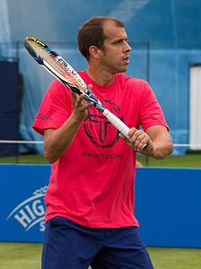 Gilles Müller during practice at the Queens Club Aegon Championships in London, England.