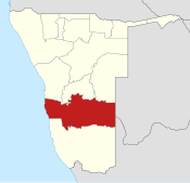 Map of Namibia with the region highlighted