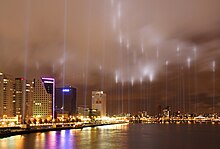 Lights along the fire line memorialize the bombing of Rotterdam, 14 May 2007 HerdenkingVuurgrensRotterdam1940 2007 edit1.jpg