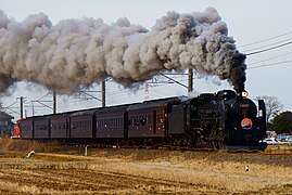 Japanese National Railways Steam Locomotive Class C61 (C61 20) is runnning with roar.