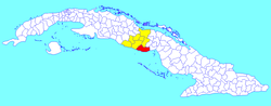 La Sierpe municipality (red) within Sancti Spíritus Province (yellow) and Cuba