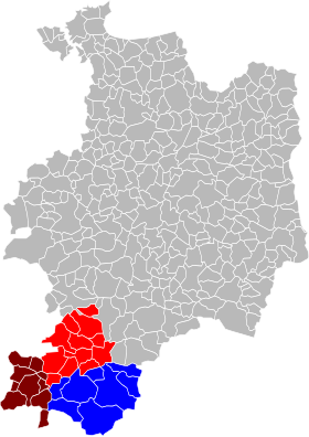Localisation dans le département d'Ille-et-Vilaine. Les communes du Morbihan sont en marron, celles de la Loire-Atlantique sont en bleu.