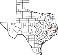 Map of Teksas highlighting Trinity County