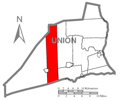 Map of Union County, Pennsylvania highlighting Lewis Township