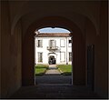 Villa Mirabello nel Parco di Monza i portici che collegano i cortili interni con la corte d'ingresso