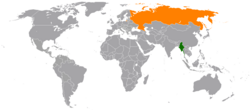 Myanmar နှင့် Russia တို့၏ တည်နေရာများပြ မြေပုံ