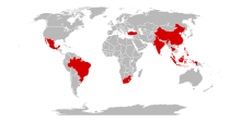 Newly industrialized countries as of 2013. This is an intermediate category between fully developed and developing. Newly industrialized countries 2013.svg