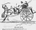 Wagenpferd, das über die Stränge schlägt, Karikatur, 1898
