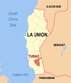 Map of La Union showing the location of Tubao