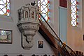 Pulpit, halfway up the wall of the north aisle