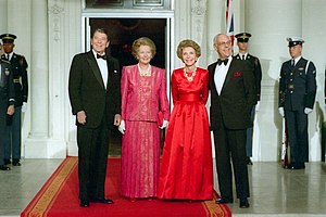 Ronald Reagan and Nancy Reagan greet Prime Min...