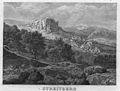 Streitberg mit der Burgruine Streitburg, Stahlstich (1834) von Conrad Wießner