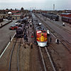 Santa Fe's Super Chief being serviced at the depot, Albuquerque, New Mexico, in March 1943