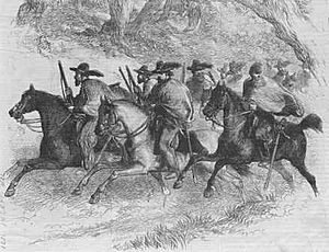 An early depiction of a group of Texas Rangers...