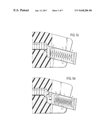 Imagem da patente 9,618,286 para um carregador de pistola. Esse projeto gira automaticamente os cartuchos, permitindo que eles entrem na pistola e nos revistas de alimentação central. 