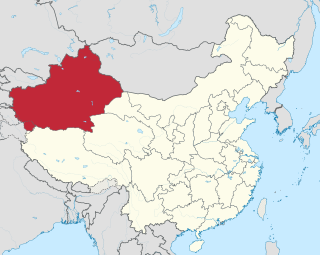 Мапа на Кина, истакнувајќи го Автономен регион Шјинџјианг Ујгур