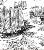 Woodblock print of Zheng He's ships