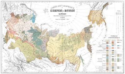 Ethnographic Map of the Russian Empire by Pauli Gustav-Fedor Khristianovich 1862 Etnograficheskaia Karta Rossiiskoi Imperii Khristianovicha.png