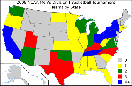 2009NCAAmensBBtourneyteamsbystate.svg