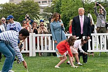 The Trumps at the 2019 White House Easter egg roll 2019 White House Easter Egg Roll (46761546325).jpg