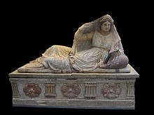 Painted terracotta Sarcophagus of Seianti Hanunia Tlesnasa, about 150-130 BCE British Museum Etruscan 8-2.jpg