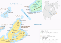 Cabotsundet, beläget norr om Kap Bretonön i Nova Scotia