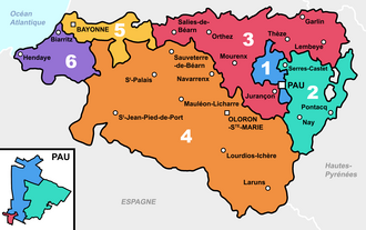 Différentes circonscriptions législatives des Pyrénées-Atlantiques depuis 1988